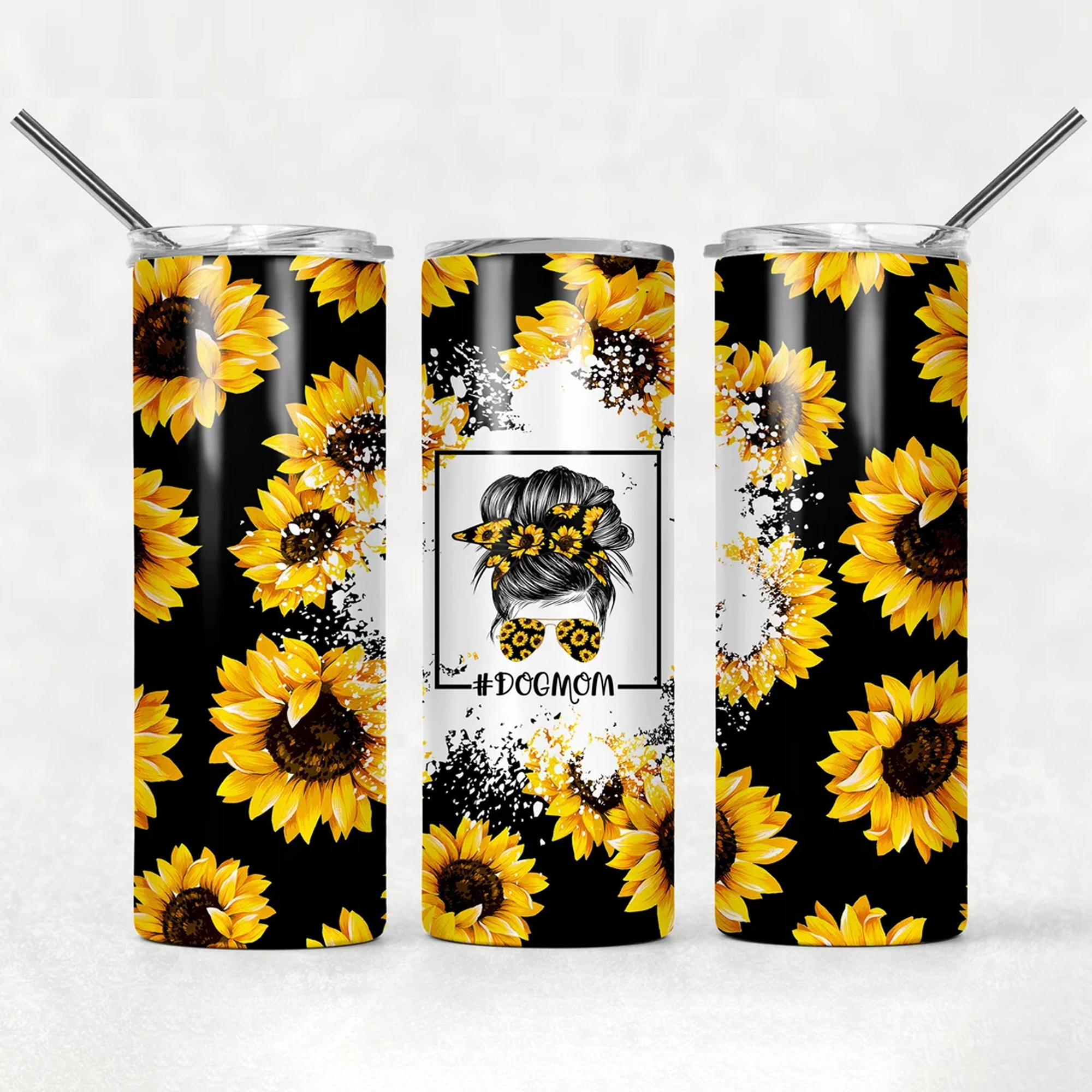 Sunflower Messy Mom Bun Personalized Tumbler With Lid Straw Bridesmaids Gifts Personalized Gift Mothers Day Gift